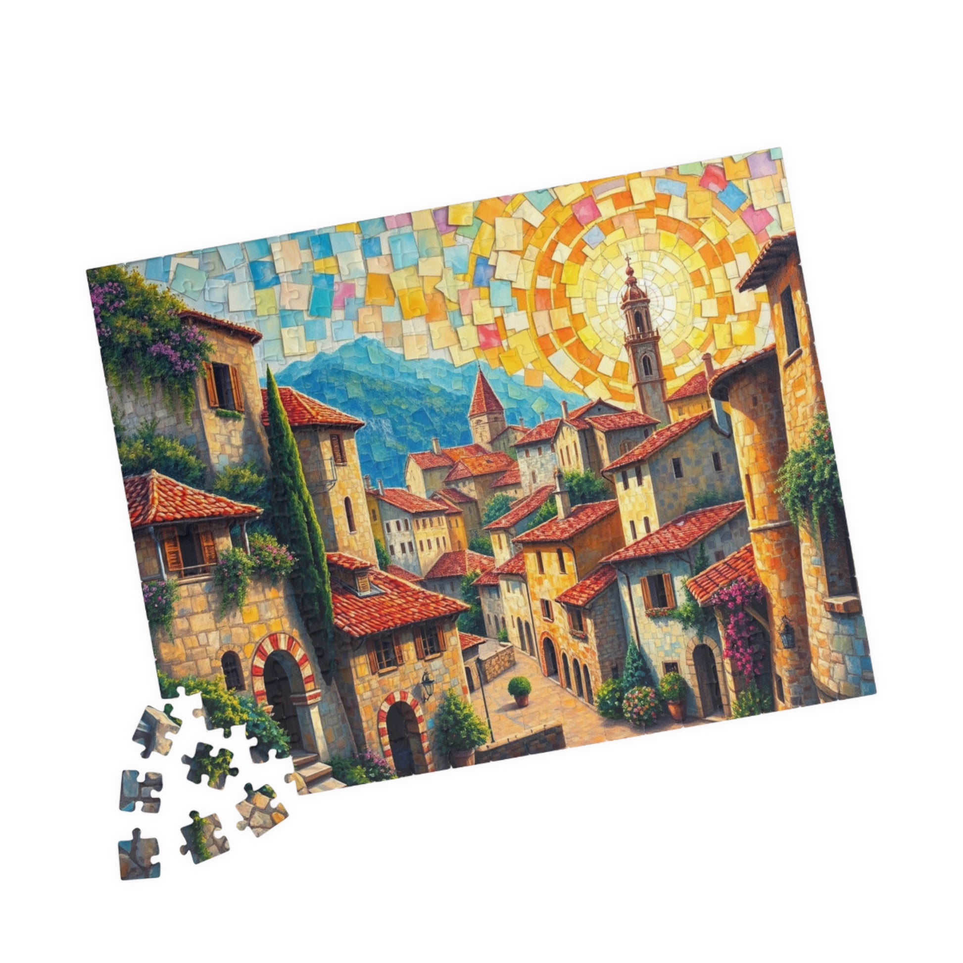 Quaint Medieval Village Mosaic Puzzle, 110 252 520 1014-Piece Jigsaw, Relaxing Mindfulness Activity, Family Friendly Tabletop Game, Hobby The Puzzle Chest