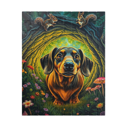 Dachshund Forest Adventure Puzzle, Animal Jigsaw Game for Adults, Dog Lover Gift for Friends, Cozy Night Activity, Mindfulness Family Fun 110 pcs (Vertical) Puzzle The Puzzle Chest