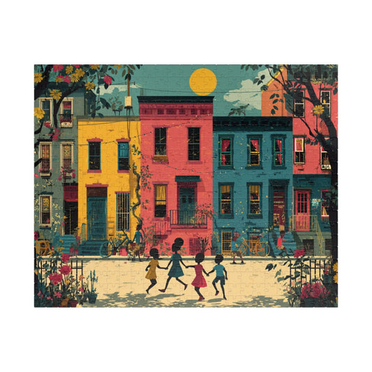 Black Children Playing Jigsaw Puzzle - Afrocentric Neighborhood Scene, Black Art Puzzle The Puzzle Chest