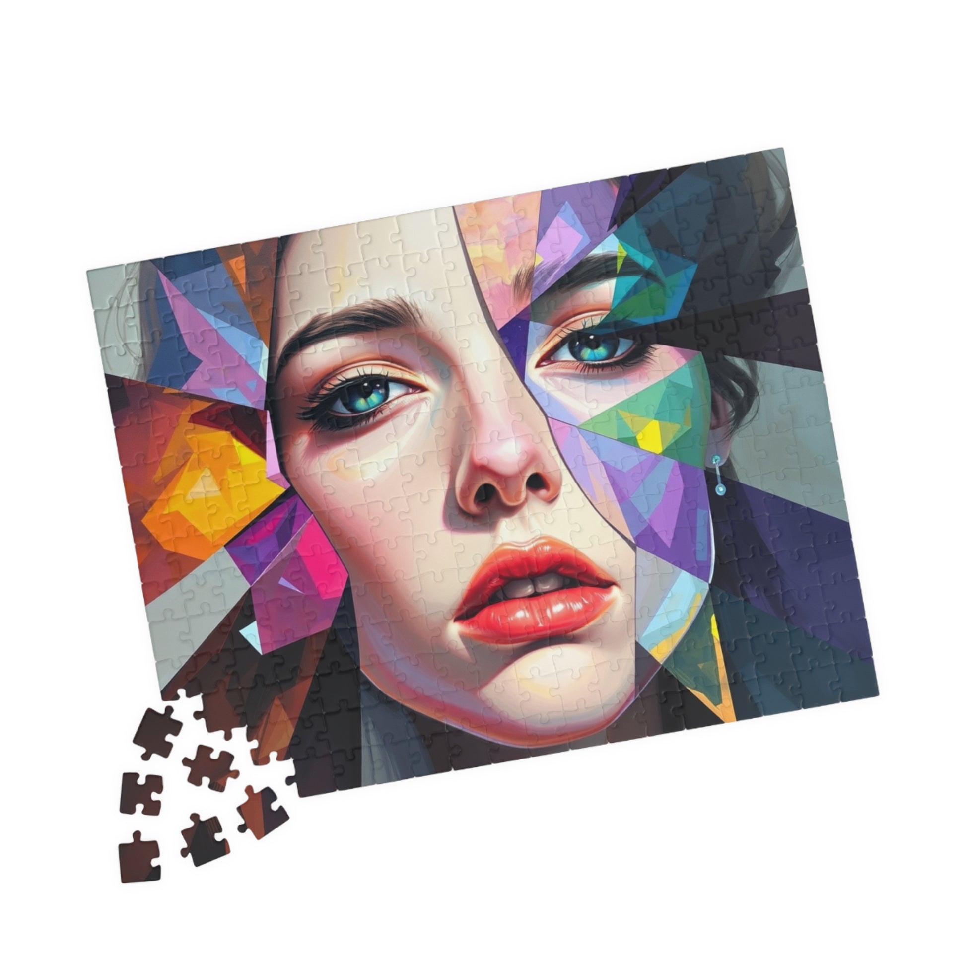 Fragmented Face Abstract Puzzle (110, 252, 520, 1014-Piece), Face Divided into Colorful Prisms, Unique Puzzle Gift for Art Lover, Collector Puzzle The Puzzle Chest