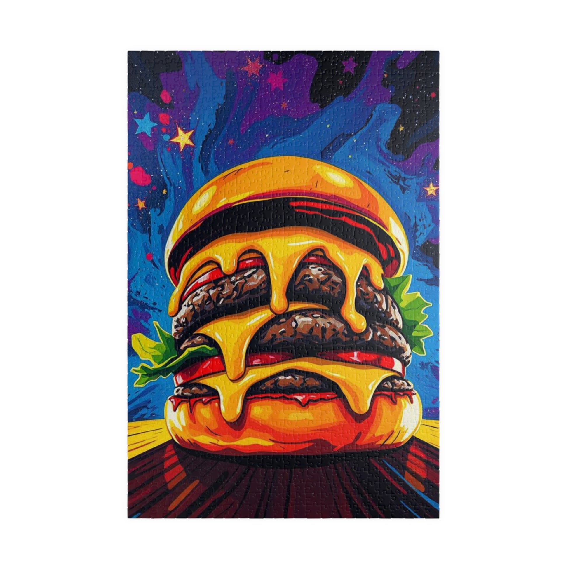 Cheesy Burger Puzzle | Fun Pop Art Jigsaw Game for Foodies, Colorful Unique Gift for Friends, Family Game Night Brain Teaser, Burger Lovers 1014 pcs (Vertical) Puzzle The Puzzle Chest