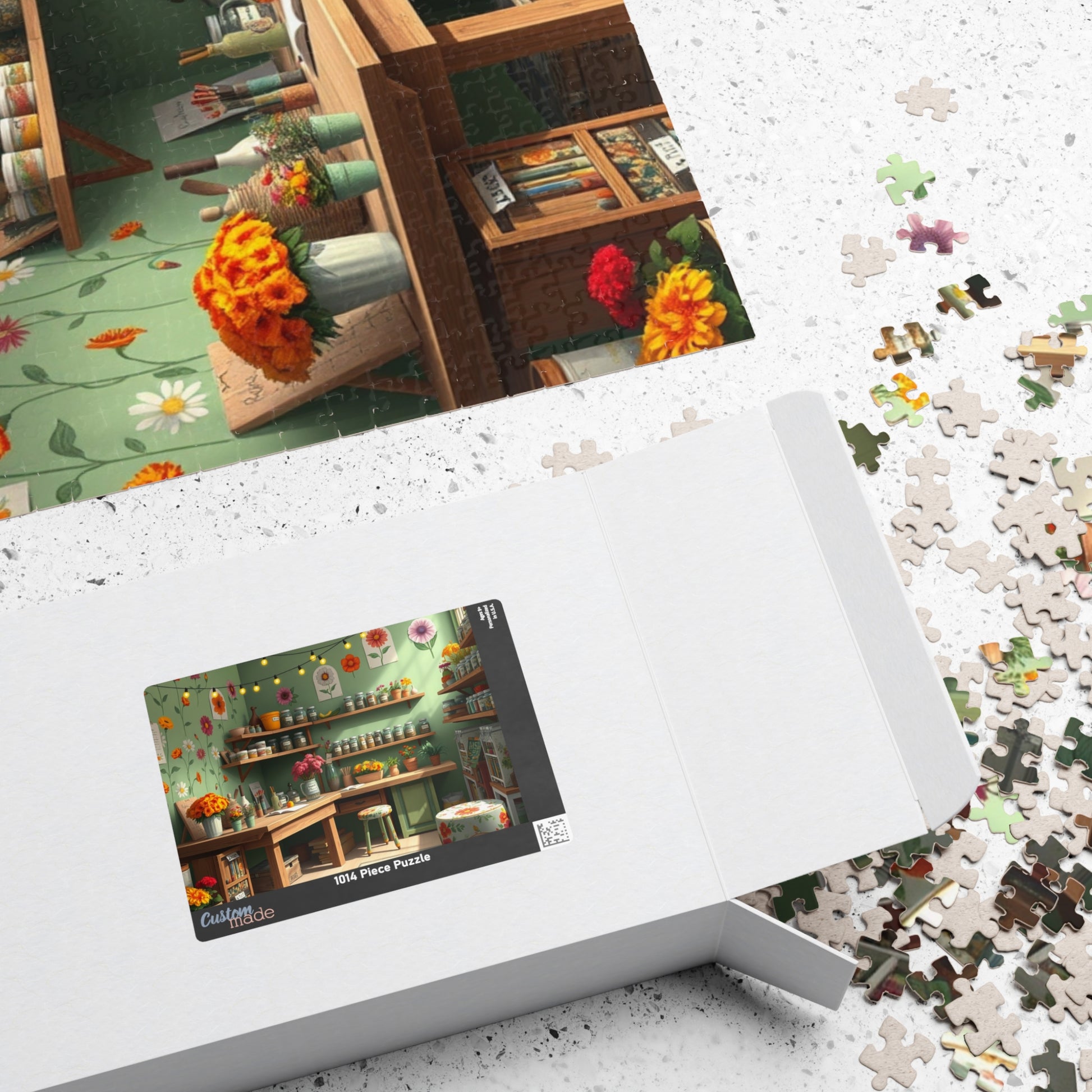 Country Garden Workshop Puzzle (110-1014 Piece), Colorful Flower Illustrations Sage Green Walls and String Lights, Plant Enthusiast Gift Puzzle The Puzzle Chest