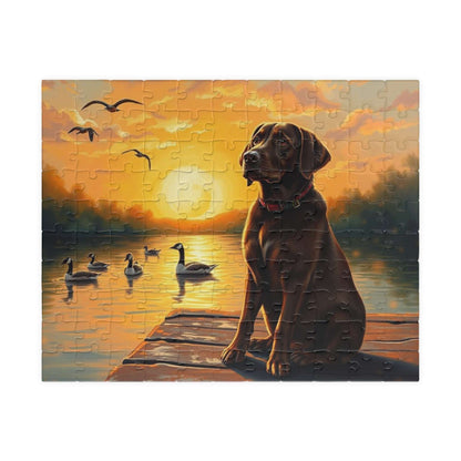 Majestic Sunset Dog Puzzle, Labrador Retriever Jigsaw Game for Family Game Night, Dog Lover Gift, Adult Puzzle for Relaxation, Nature Scene 110 pcs (Horizontal) Puzzle The Puzzle Chest