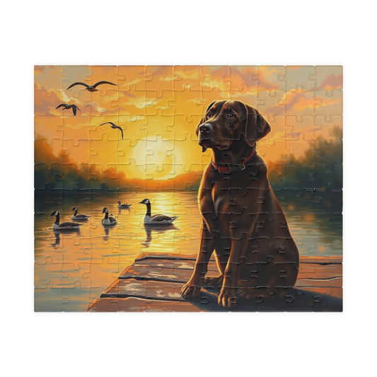 Majestic Sunset Dog Puzzle, Labrador Retriever Jigsaw Game for Family Game Night, Dog Lover Gift, Adult Puzzle for Relaxation, Nature Scene 110 pcs (Horizontal) Puzzle The Puzzle Chest