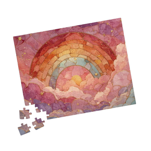 Abstract Rainbow Cloud Jigsaw Puzzle - Stained Glass Style, Pastel Colors 110 pcs (Horizontal) Puzzle The Puzzle Chest