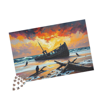 Solitude at the Shore Jigsaw Puzzle, Sunset Landscape Shipwreck, Gothic Puzzle, Dark Art Puzzle, Solo Fun, Game Night, Gift for Puzzle Lover Puzzle The Puzzle Chest