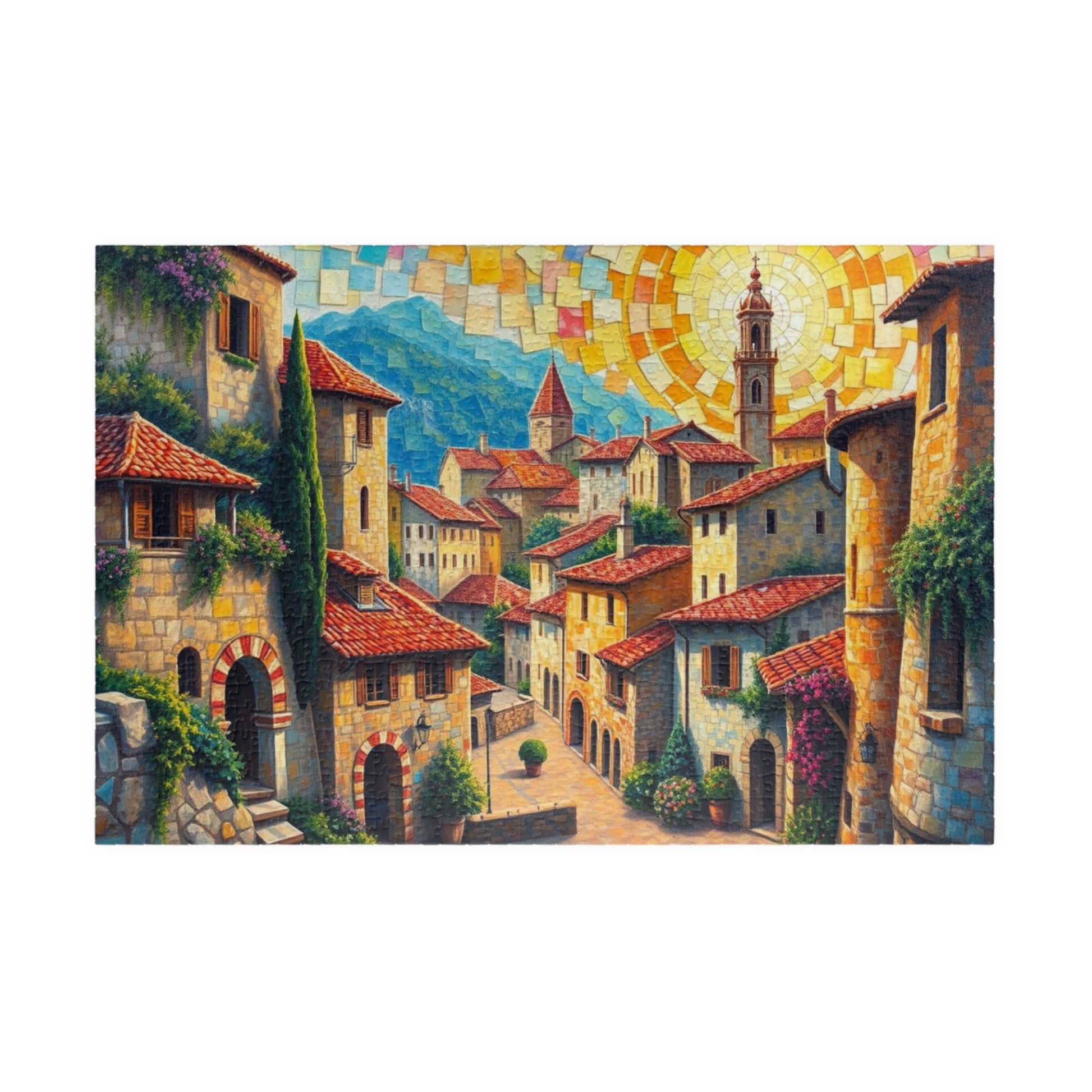 Quaint Medieval Village Mosaic Puzzle, 110 252 520 1014-Piece Jigsaw, Relaxing Mindfulness Activity, Family Friendly Tabletop Game, Hobby 1014 pcs (Horizontal) The Puzzle Chest