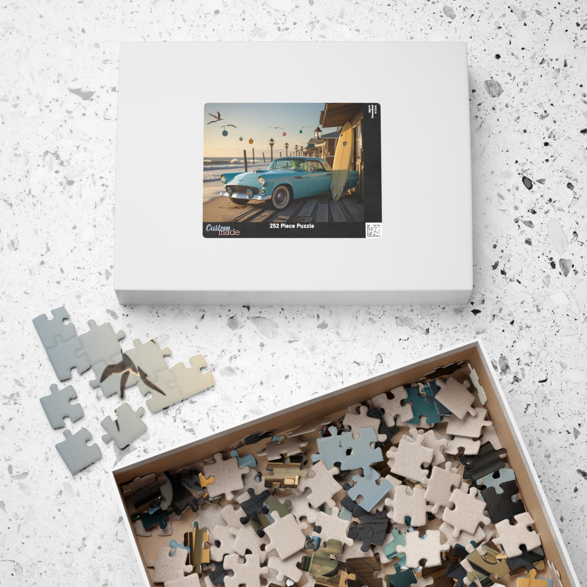 Vintage Car Jigsaw Puzzle - Classic 1955 Thunderbird | Retro Auto Beach Scene Puzzle The Puzzle Chest