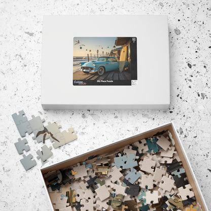 Vintage Car Jigsaw Puzzle - Classic 1955 Thunderbird | Retro Auto Beach Scene Puzzle The Puzzle Chest