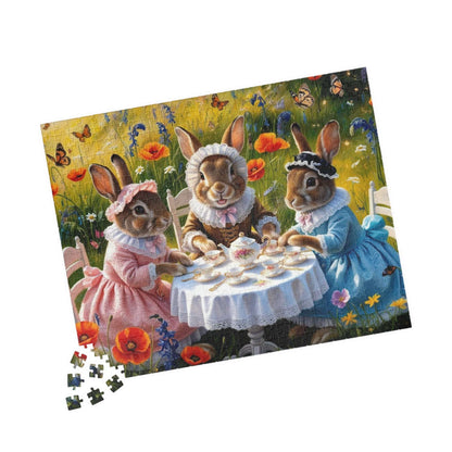 Whimsical Bunny Tea Party Puzzle, 110, 252, 520, 1014-piece Jigsaw Game, Fun Family Activity, Unique Gift for Adults, Spring Easter Puzzle The Puzzle Chest