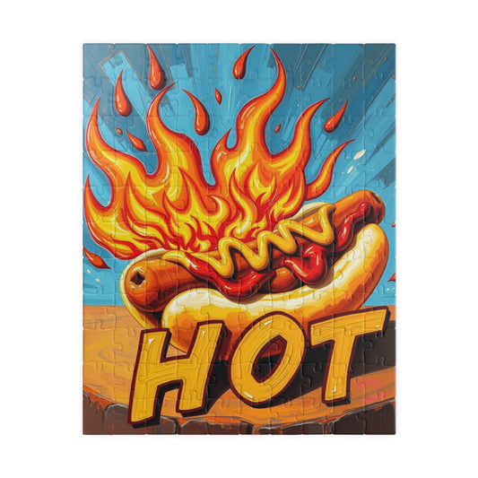 Hot Dog Puzzle - Pop Art Adult Jigsaw Game, Fun Fire Grilled 'HOT' Food Puzzle, Family Activity, Game Night, Unique Gift Idea, Brain Teaser 110 pcs (Vertical) Puzzle The Puzzle Chest