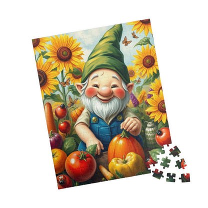 Enchanting Gnome Gardening Puzzle, Fantasy Scene Oversized Vegetables Sunflowers and Butterflies, Ideal Gift for Puzzle Lovers and Gardeners 252 pcs (Vertical) Puzzle The Puzzle Chest