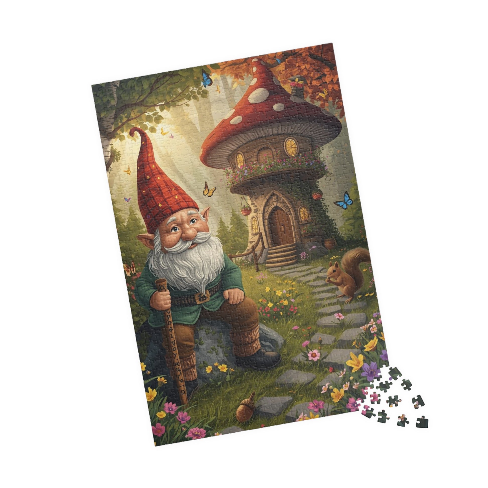 Mystical Gnome Jigsaw Puzzle, Enchanted Woodland Scene with Squirrel and Mushroom House 1014 pcs (Vertical) Puzzle The Puzzle Chest