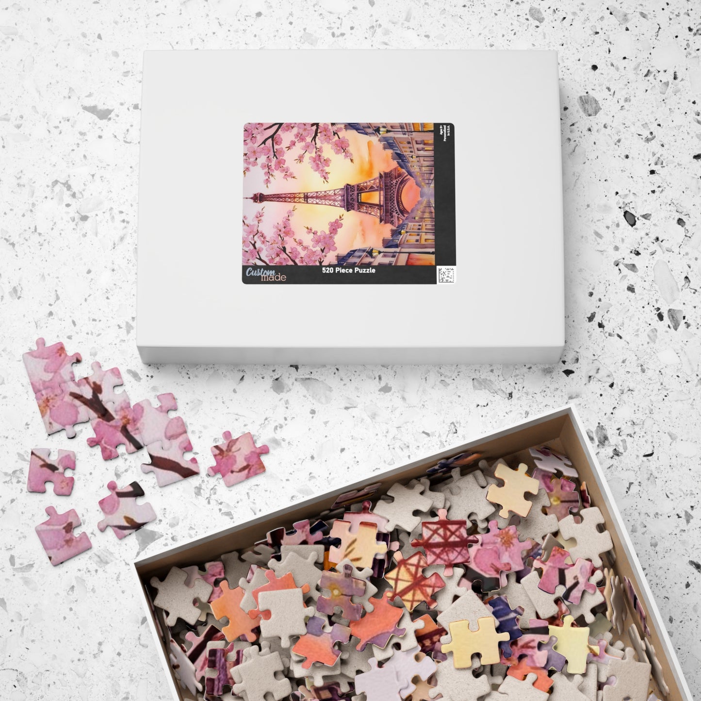 Eiffel Tower Sunset Jigsaw Puzzle, Famous Monument Game, Cherry Blossom Landscape Art, Parisian Streetlights, Relaxing Adult Hobby Activity Puzzle The Puzzle Chest