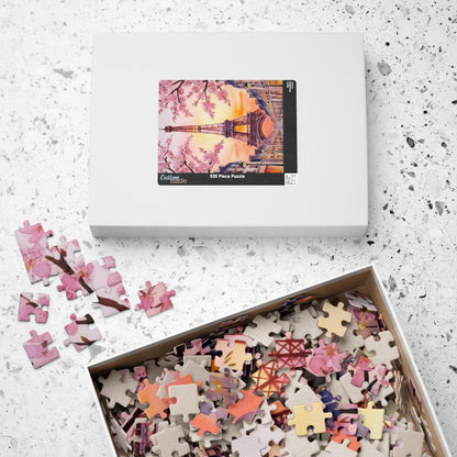 Eiffel Tower Sunset Jigsaw Puzzle, Famous Monument Game, Cherry Blossom Landscape Art, Parisian Streetlights, Relaxing Adult Hobby Activity Puzzle The Puzzle Chest