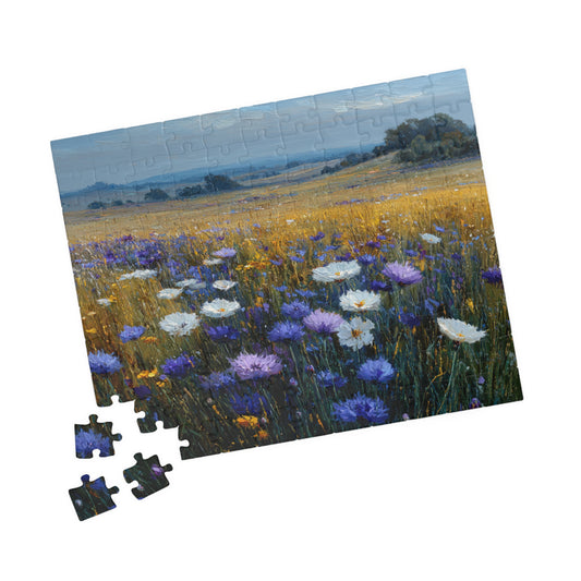 Late Summer Wildflower Jigsaw Puzzle – Calm Blue and Lavender Countryside, Nature Inspired Floral Landscape 110 pcs (Horizontal) Puzzle The Puzzle Chest