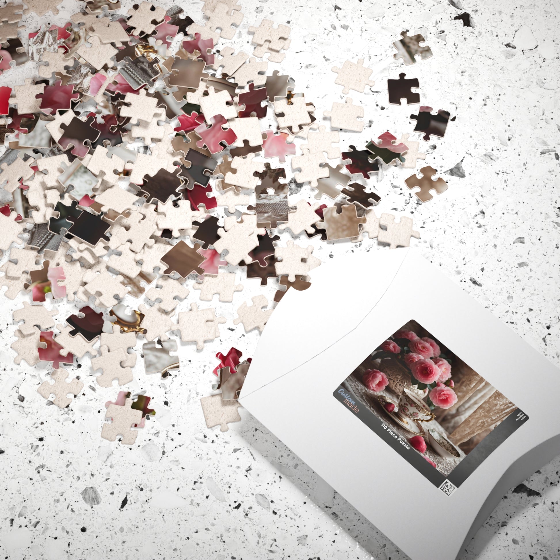 Jigsaw Puzzle, Teatime Vintage Image with Teacup and Carnations, Adult Tabletop Game, Brain Teaser, Creative Pastime, Gift for Puzzle Lover Puzzle The Puzzle Chest