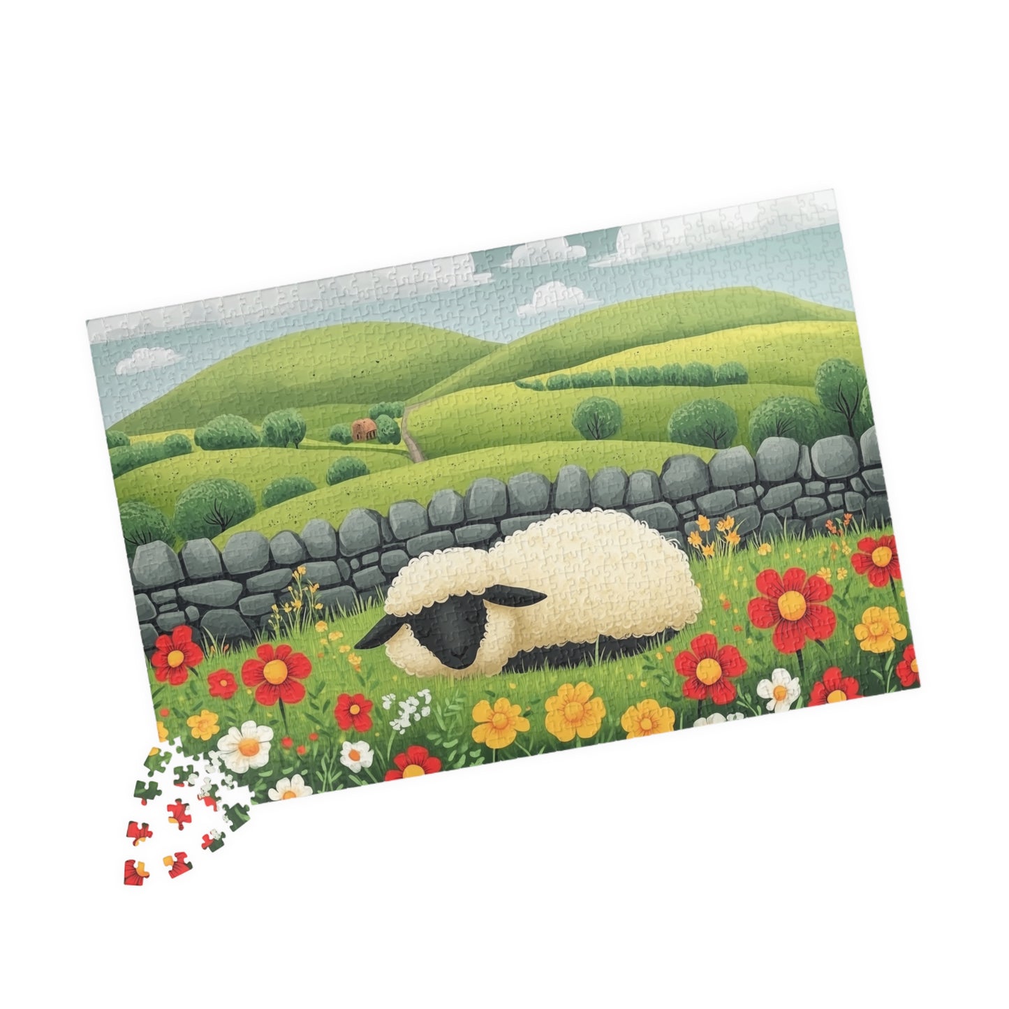 Sheep in Wildflower Meadow Puzzle | 120/252/500-Piece Jigsaw 1014 pcs (Horizontal) Puzzle The Puzzle Chest