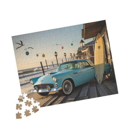 Vintage Car Jigsaw Puzzle - Classic 1955 Thunderbird | Retro Auto Beach Scene Puzzle The Puzzle Chest