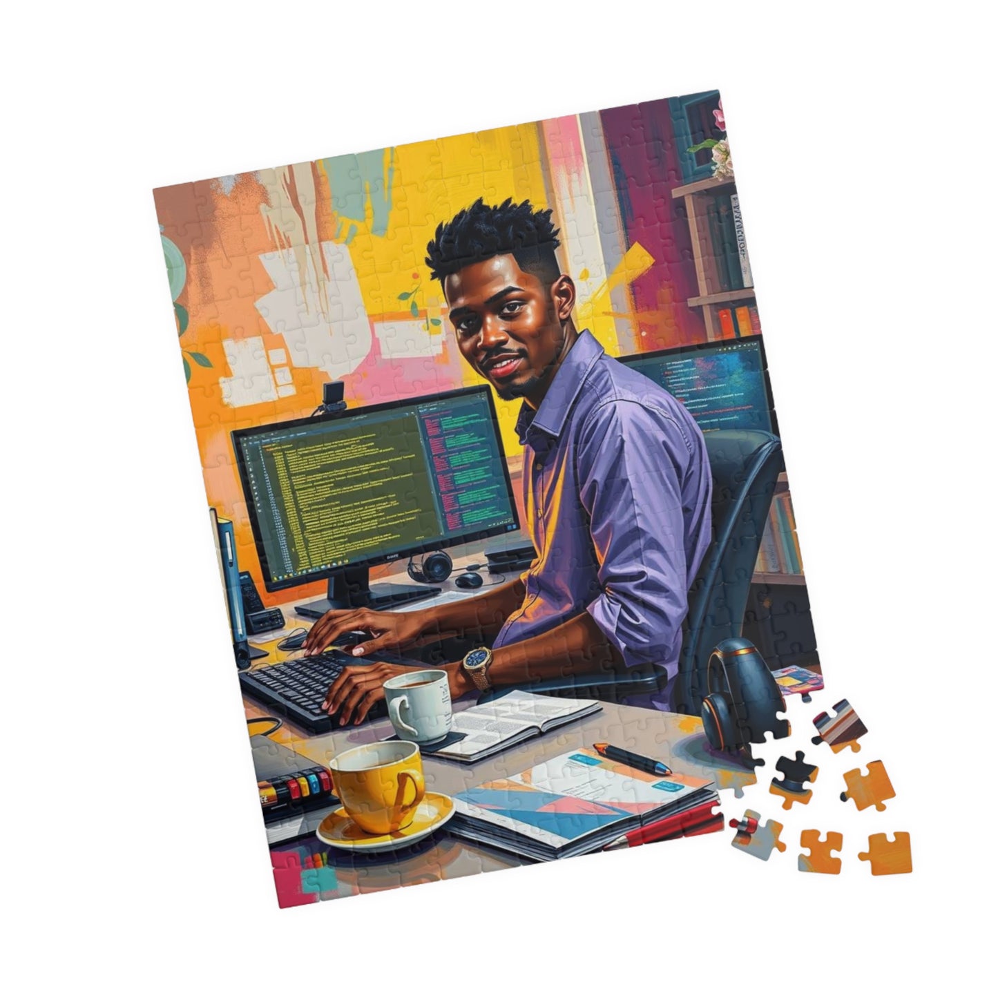 Afrocentric Jigsaw Puzzle - Black Man Creative Workspace, Black Art Jigsaw Puzzle Gift for Puzzle Lover, Home Entertainment, Mental Exercise