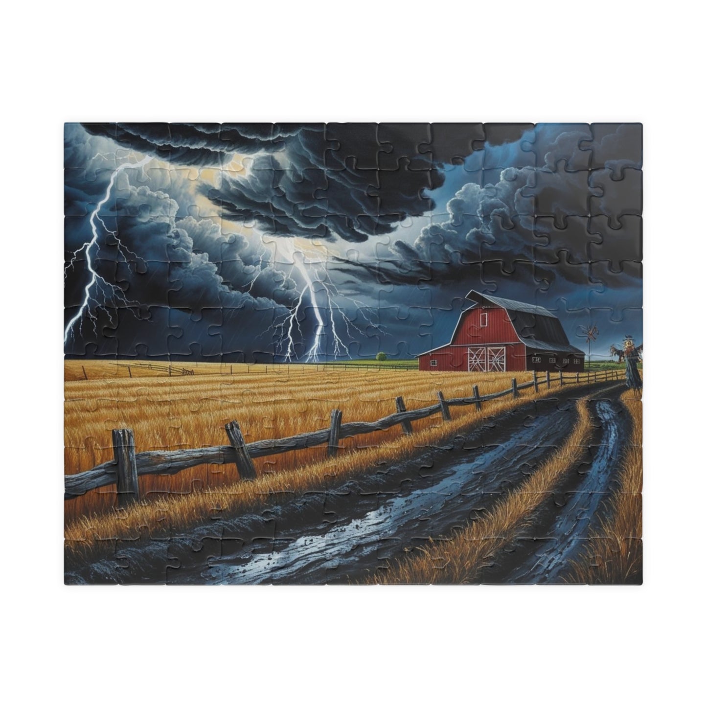Stormy Barn Scene Puzzle | Relaxing Home Activity, Farmhouse Decor, Family Game Night, Nature Lover Gift, Rainy Day Fun 110 pcs (Horizontal) Puzzle The Puzzle Chest