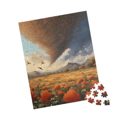 Biblical Plagues Jigsaw Puzzle, Locusts Swarming Over a Barren Landscape, Faith-Based Christian Theme Game, Spiritual Gift for Puzzle Lover