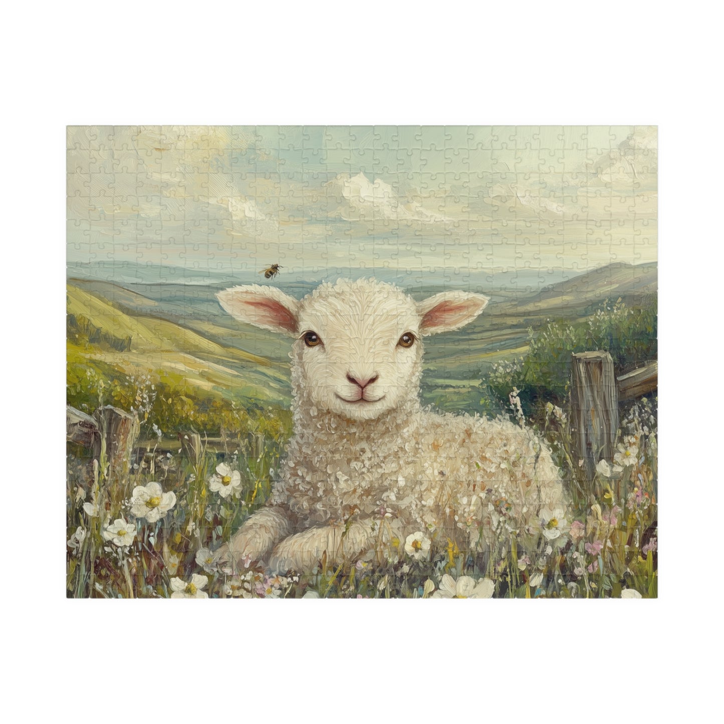 Lamb in Wildflowers Puzzle | Sheep in Countryside Landscape | 110/252/520/1014-piece Puzzle The Puzzle Chest