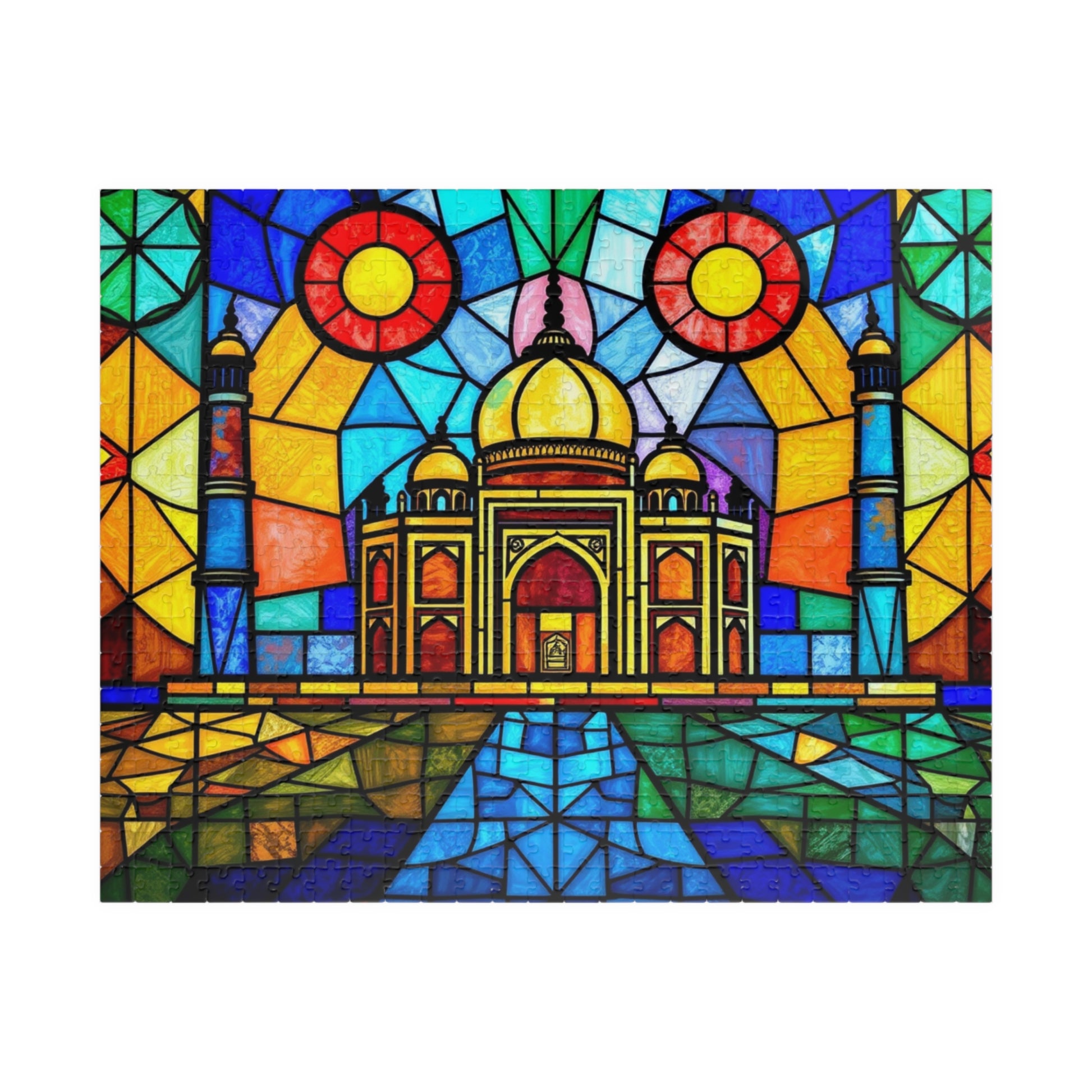 Taj Mahal Jigsaw Puzzle, Stained Glass Style Iconic Landmark Tabletop Game, Family Entertainment Quiet Time Activity, Hobby Puzzle Lover 520 pcs (Horizontal) Puzzle The Puzzle Chest