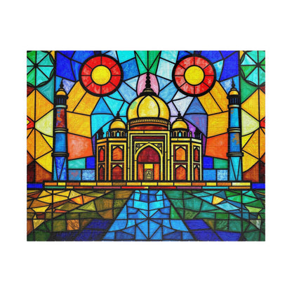 Taj Mahal Jigsaw Puzzle, Stained Glass Style Iconic Landmark Tabletop Game, Family Entertainment Quiet Time Activity, Hobby Puzzle Lover 520 pcs (Horizontal) Puzzle The Puzzle Chest