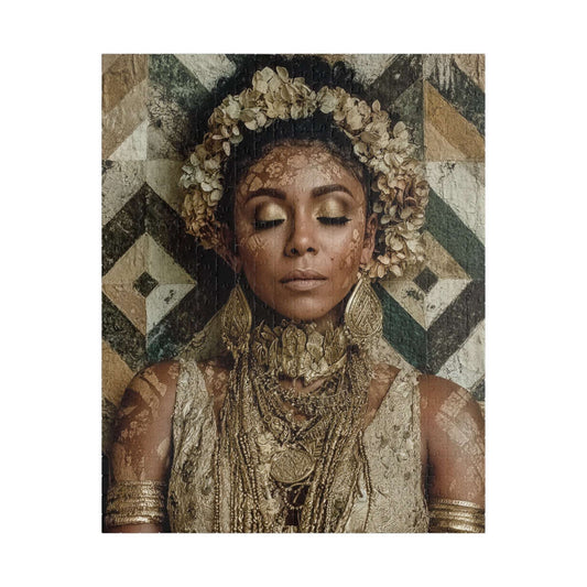 Afrocentric Black Art Jigsaw Puzzle - Melanin African American Beauty with Crown and Geometric Patterns Puzzle The Puzzle Chest