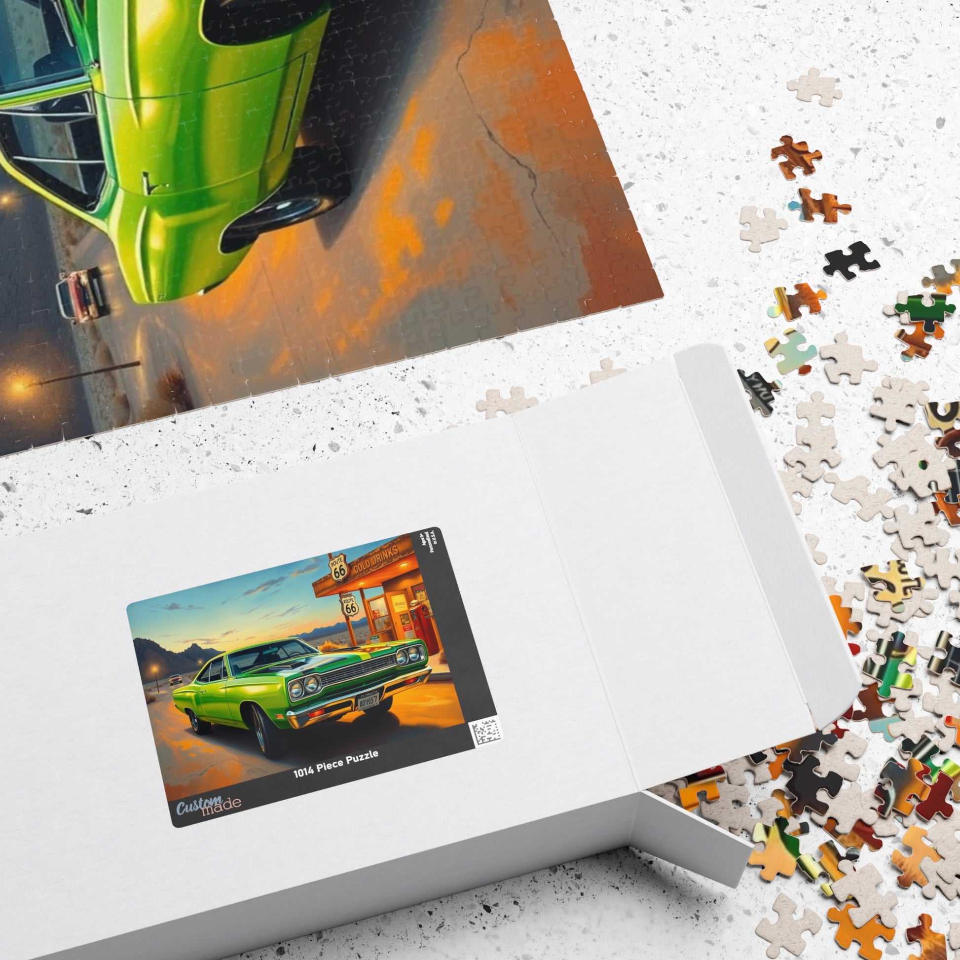 Vintage Route 66 Car Jigsaw Puzzle, Lime Green 1969 Plymouth Road Runner Nostalgic Gift for Car Lovers, Family Fun, Automobile Enthusiasts Puzzle The Puzzle Chest