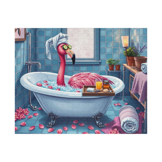 Flamingo Spa Retreat - Cozy Bathroom Puzzle for Adults, Fun Bath Time Art Jigsaw, Unique Gift for Friends, Family Game Night, Brain Teaser