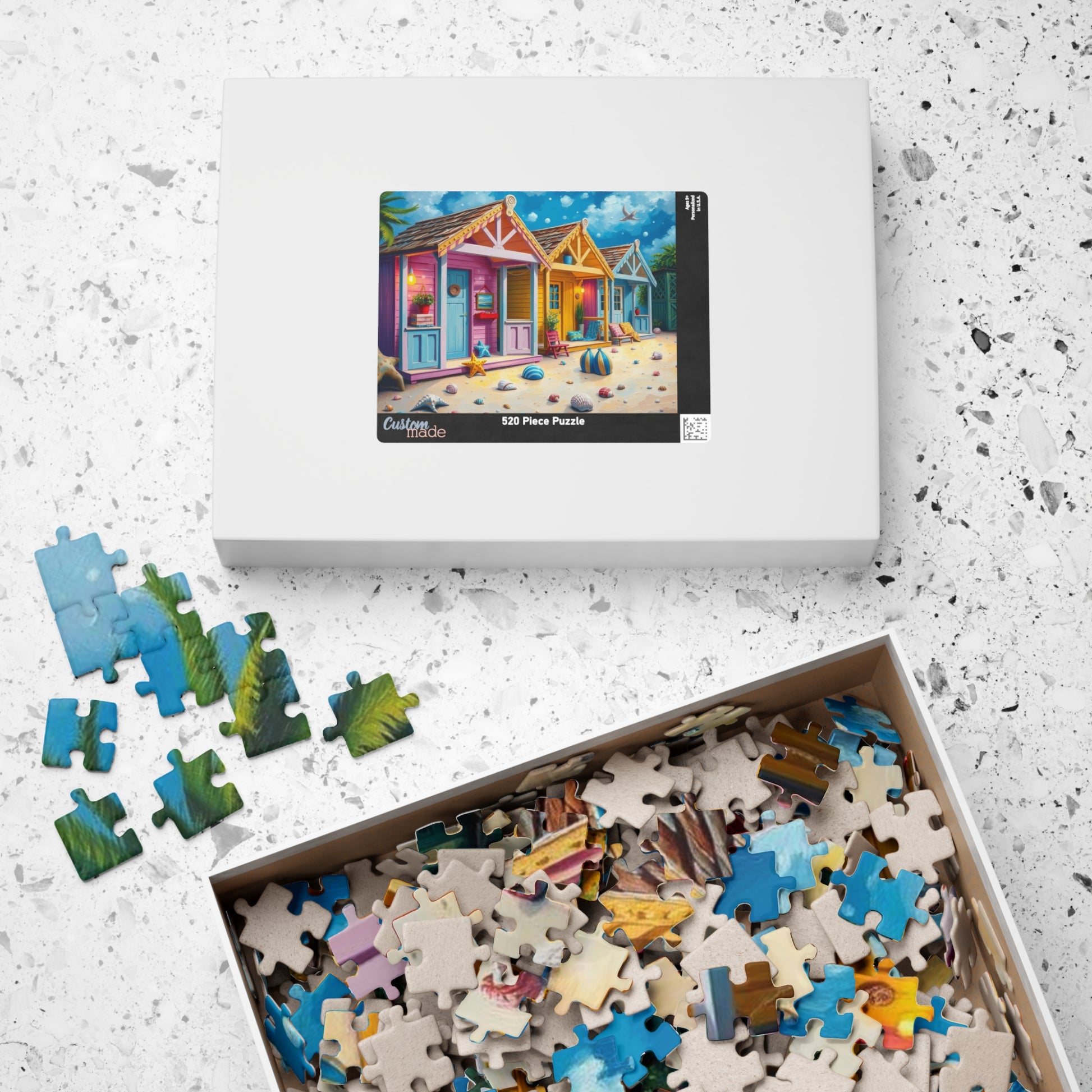 Beach Puzzle with Pastel Huts, Coastal Jigsaw Puzzle for Adult, 110-1014 Pieces Seaside Puzzle Fun Family Game, Friend Gift for Puzzle Lover Puzzle The Puzzle Chest