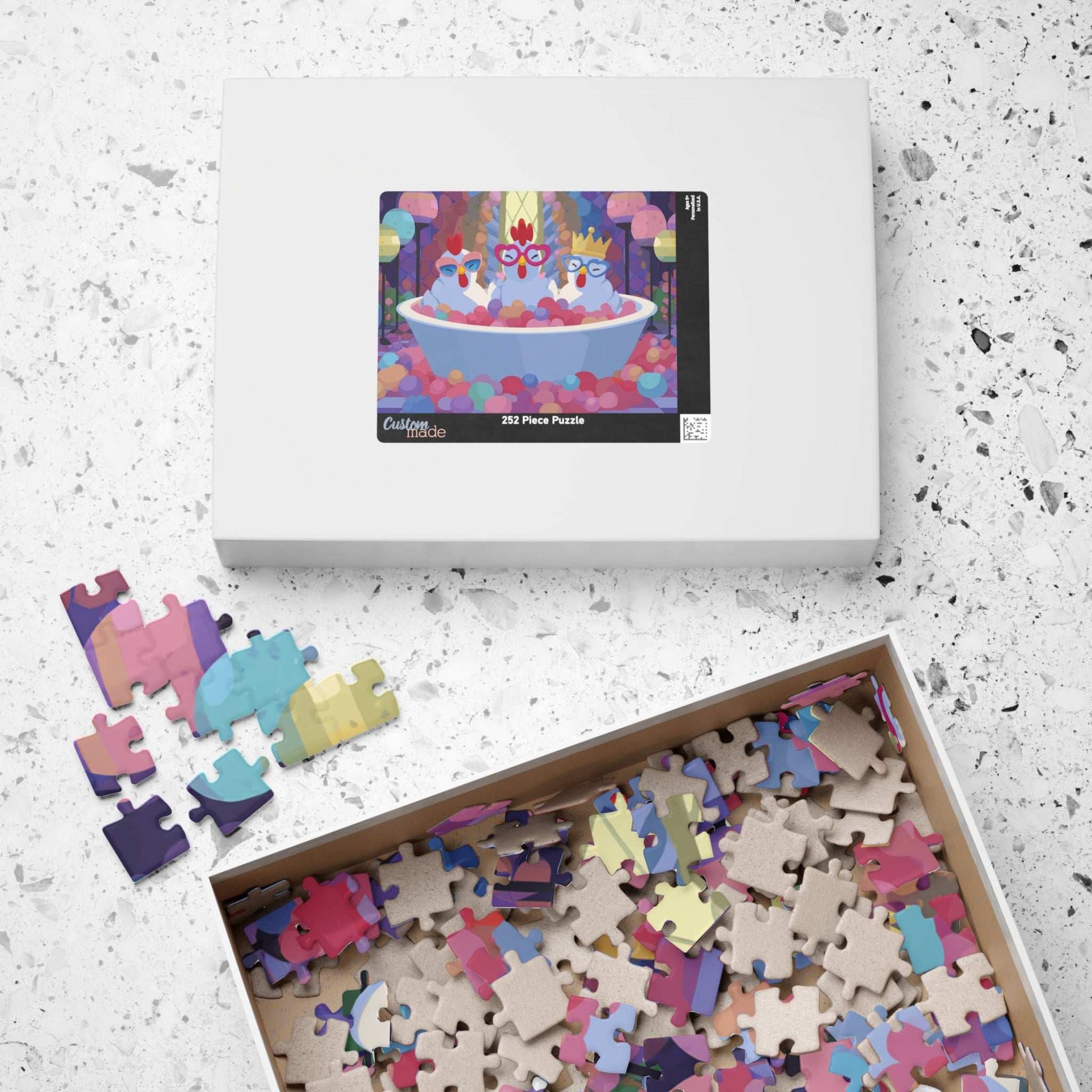 Bubblegum Chicken Puzzle – Quirky Chickens in Candy Spa Bath with Pink Foam, Whimsical Fairy-Tale Jigsaw Puzzle Puzzle The Puzzle Chest