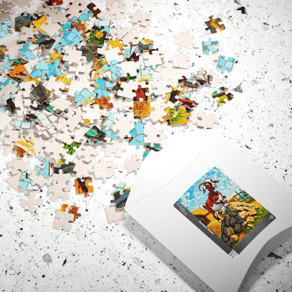 Playful Goat Mosaic Puzzle, Goat on Rocky Hill, Sunny Farm Scene Jigsaw Game for Adults, Family Activity, Mindful Puzzle Lover Gift Puzzle The Puzzle Chest