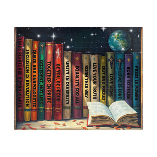 Stories of Pride Jigsaw Puzzle - A Cosmic Bookshelf of Love and Identity, Inclusive Diversity Puzzle, LGBTQ+ Puzzle with Inspirational Quotes, Alternative Lifestyle Gift 520 pcs (Horizontal) Puzzle The Puzzle Chest