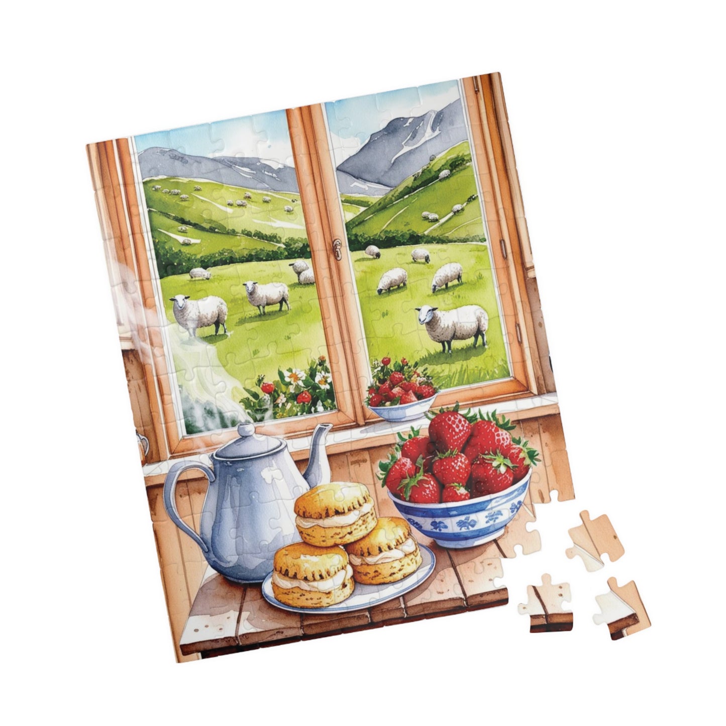 Foodie Jigsaw Puzzle, Window Kitchen Scene with Tea and Scones, Cozy Housewarming Gift, Farmhouse Country Kitchen Decor, Puzzle Lover Hobby 110 pcs (Vertical) Puzzle The Puzzle Chest