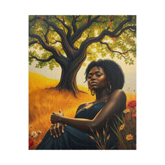 Sacred Summer - A Black Art Jigsaw Puzzle, Black Woman Under the Tree of Life, Serene Nature Scene, Afrocentric Gift for Puzzle Lovers 520 pcs (Vertical) Puzzle The Puzzle Chest