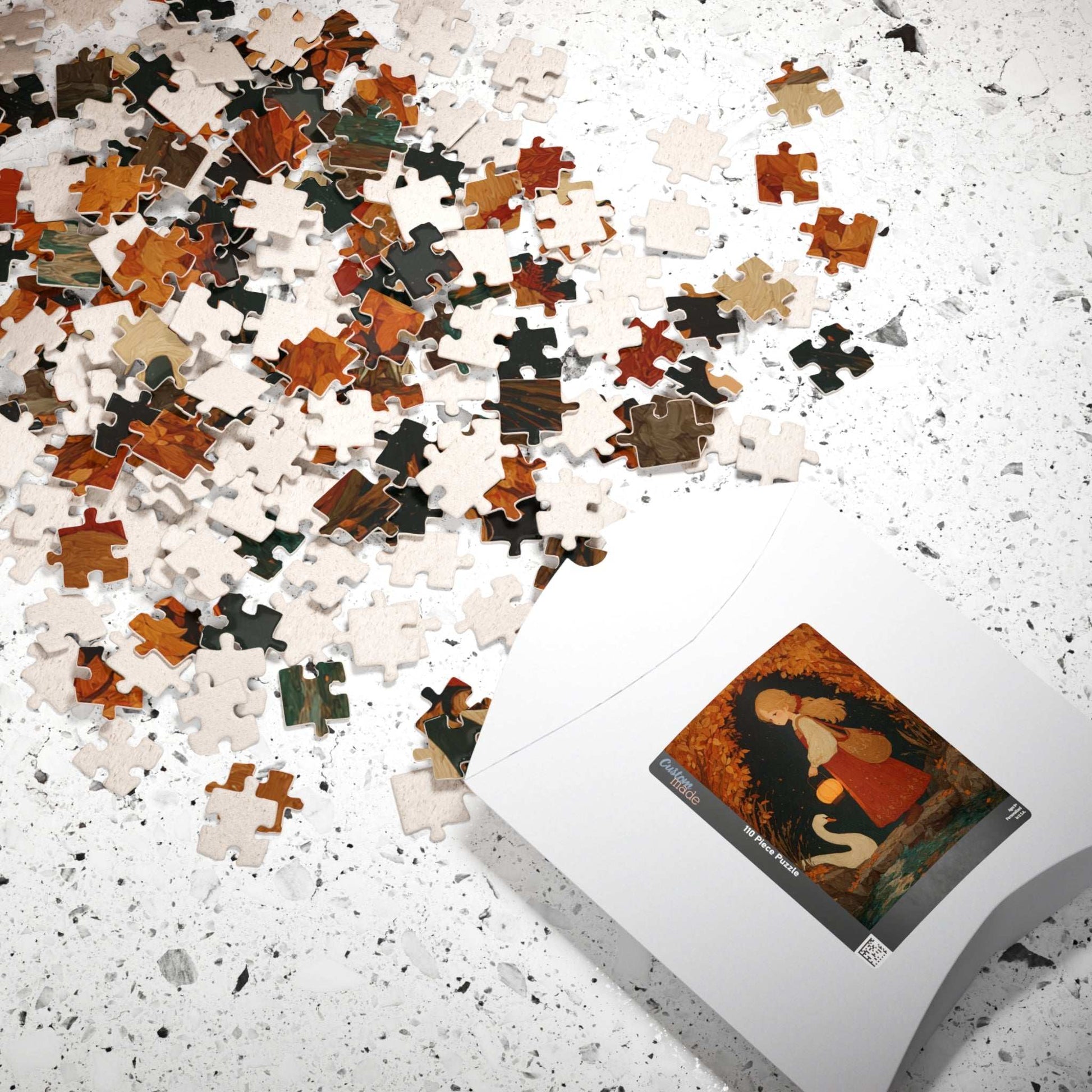 Storybook Autumn Pond Fairy-Tale Jigsaw Puzzle - Girl and Swan, Fall Themed Game for Home Activity, Holiday Gift, Quiet Hobby, Brain Teaser Puzzle The Puzzle Chest