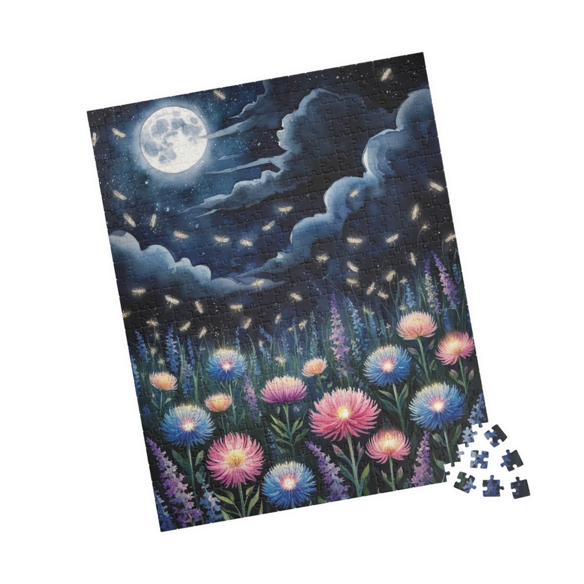 Glowing Wildflowers Jigsaw Puzzle - Starry Night Scene, Moonlit Fireflies, Hobby Fun, Family Game Night, Friend Gift for Puzzle Lover Puzzle The Puzzle Chest
