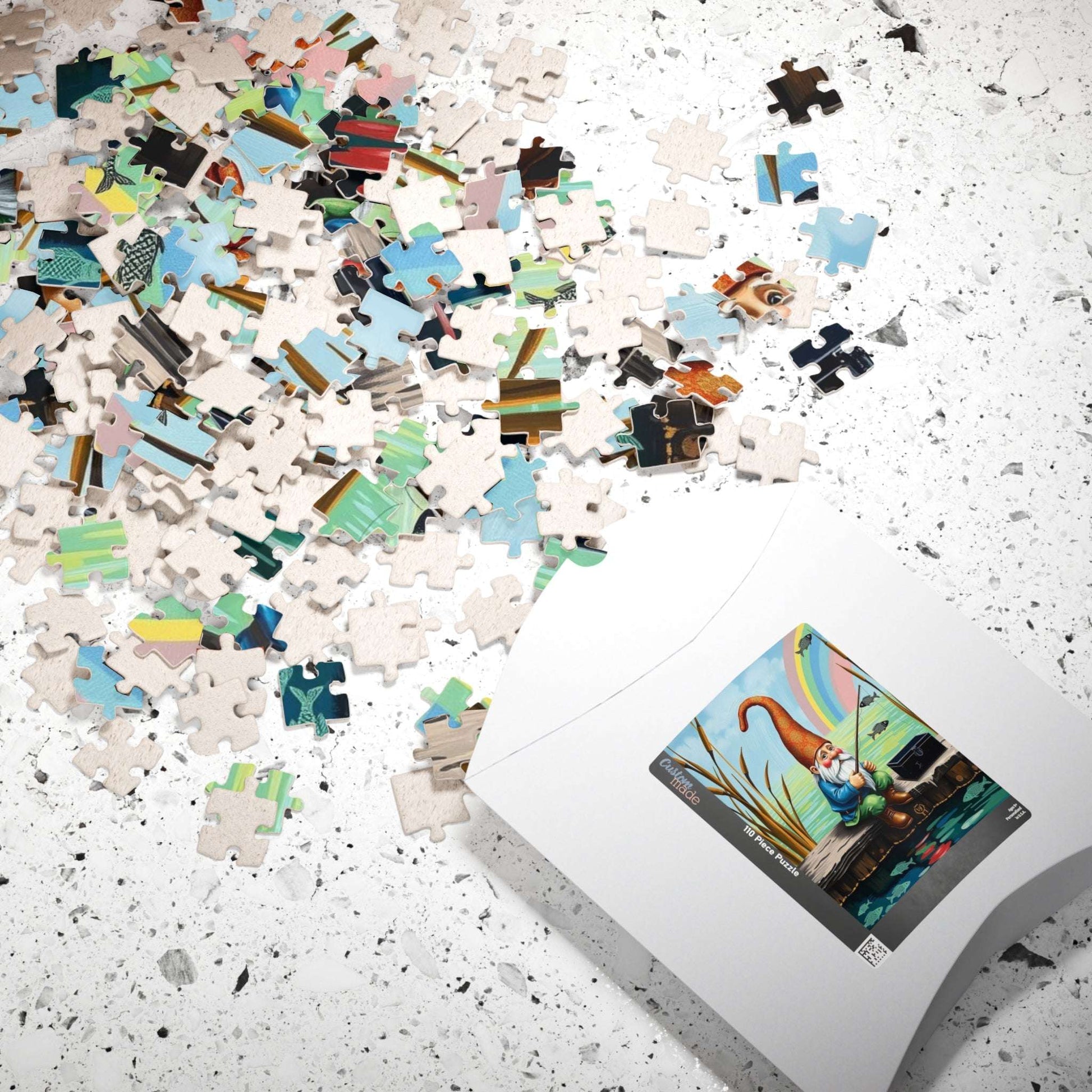 Gnome Fishing on Dock – Watercolor Dwarf Storybook Lakeside Jigsaw Puzzle Puzzle The Puzzle Chest