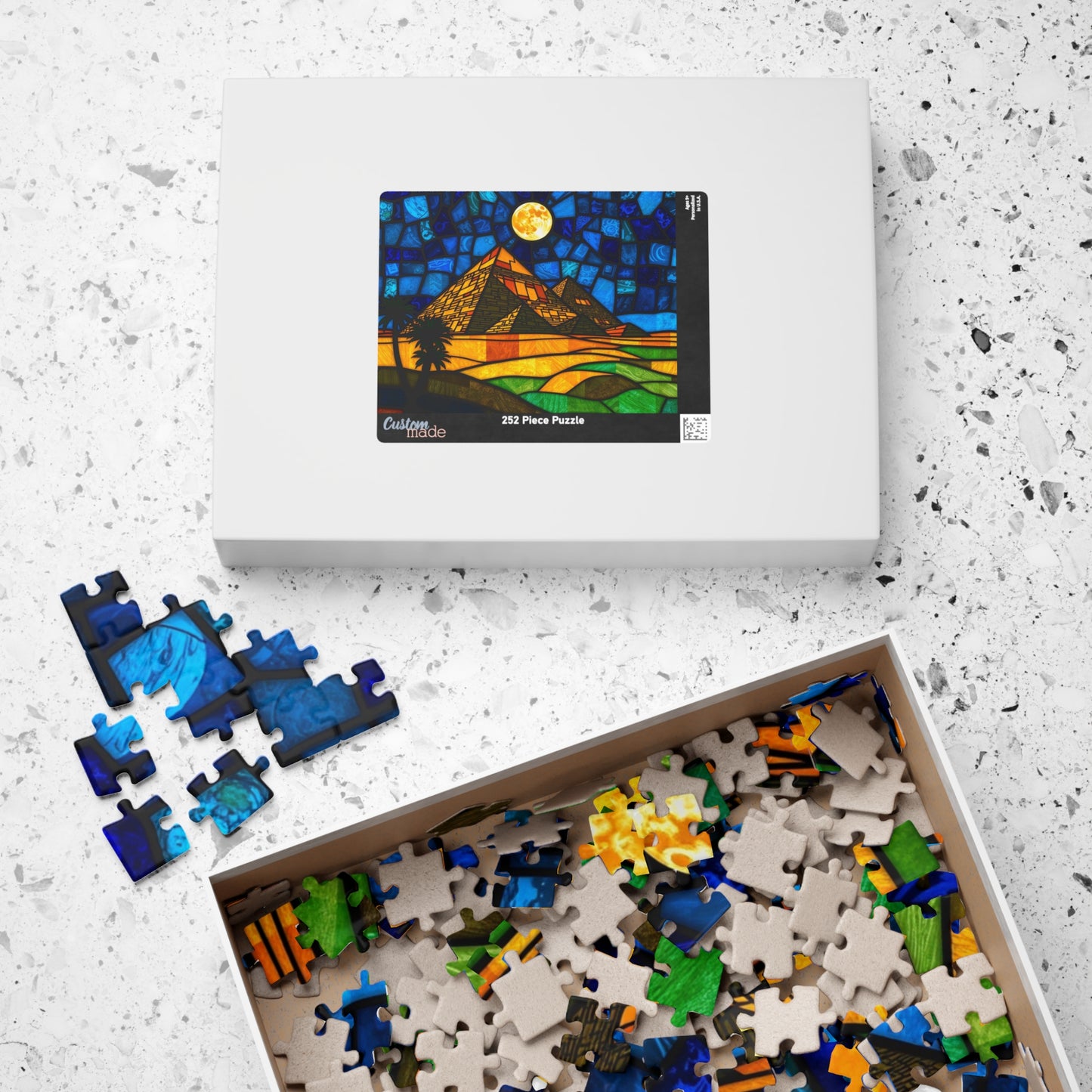 Stained Glass Pyramids of Giza Jigsaw Puzzle, Mosaic Style Starry Night, 110 252 520 1014-Piece, Egyptian Travel Hobby, Puzzle Lover Gift Puzzle The Puzzle Chest