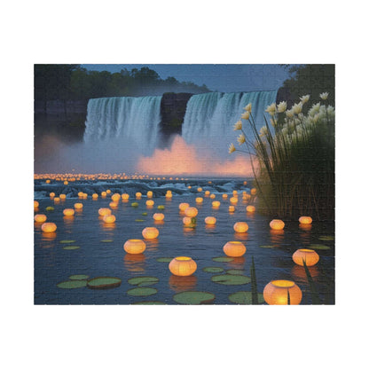The Mighty Niagara Falls Landmark Jigsaw Puzzle, Nighttime Scene with Floating Lanterns and Lilies, Gift for Nature Lover, Puzzle Enthusiast 520 pcs (Horizontal) Puzzle The Puzzle Chest