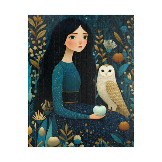 Moonlit Orchard Jigsaw Puzzle – Whimsical Autumn Puzzle for Adults, Girl with Owl and Silver Apples Puzzle The Puzzle Chest