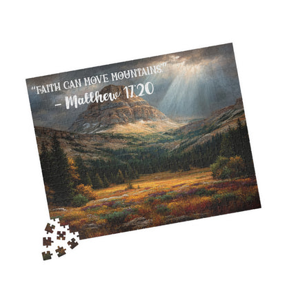 Faith Moves Mountains Jigsaw Puzzle - Inspirational Bible Quote Matthew 17:20, Gift for Christian Nature Lover, Spiritual Gift 520 pcs (Horizontal) Puzzle The Puzzle Chest