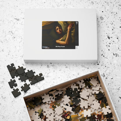 Gothic Puzzle - Dimly Lit Bedroom with Sleeping Woman and Dark Creature, Eerie Atmosphere, 110-1014 Piece Jigsaw, Adult Unisex Activity, Puzzle The Puzzle Chest