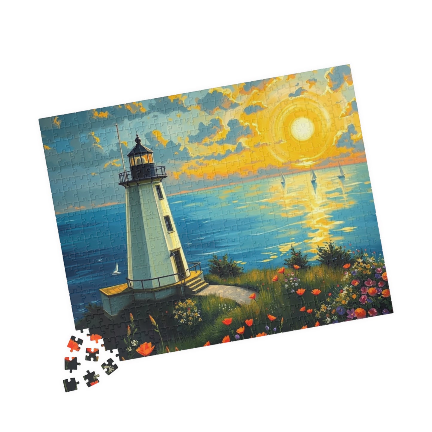 Lighthouse Sunset Seascape Puzzle | Scenic Jigsaw Puzzle 520 pcs (Horizontal) Puzzle The Puzzle Chest