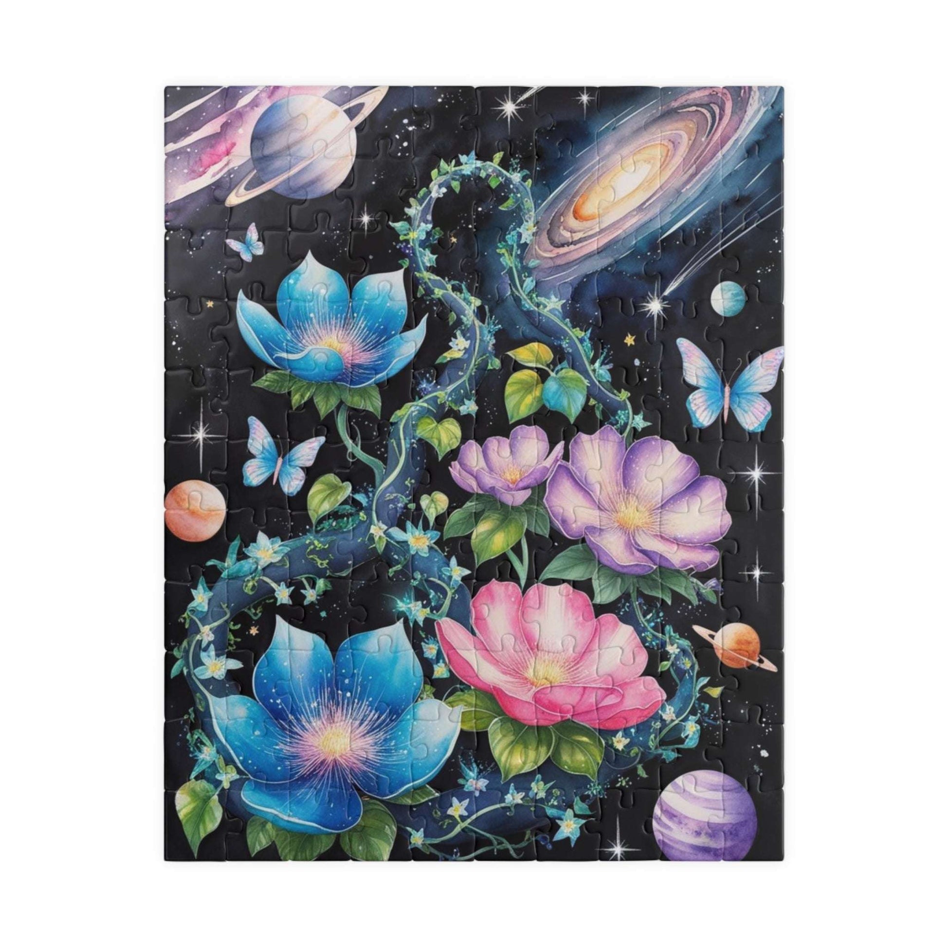 Cosmic Garden Jigsaw Puzzle (Butterflies Planets Stars), Fantasy Family Game Night, Adult Activity, Syfy Space Lover Gift, Hobby 110 pcs (Vertical) Puzzle The Puzzle Chest