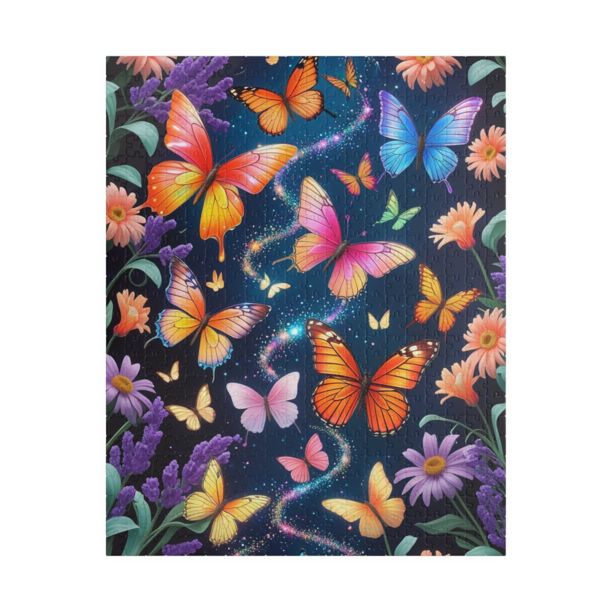Floral Butterfly Collage Puzzle Whimsical, Colorful Butterflies Wildflowers Jigsaw Game, Family Bonding Activity, Nature Lover Gift 520 pcs (Vertical) Puzzle The Puzzle Chest