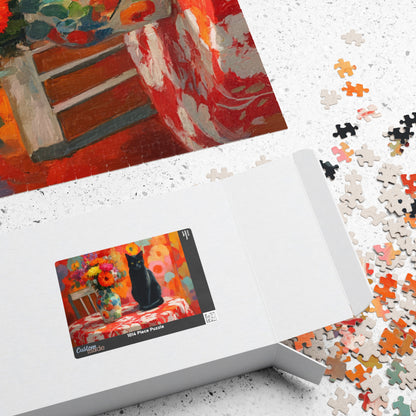 Cat and the Flowered Tablecloth – Fauvist Black Cat Jigsaw Puzzle, Animal Theme Art Puzzle, Matisse-Inspired Puzzle The Puzzle Chest
